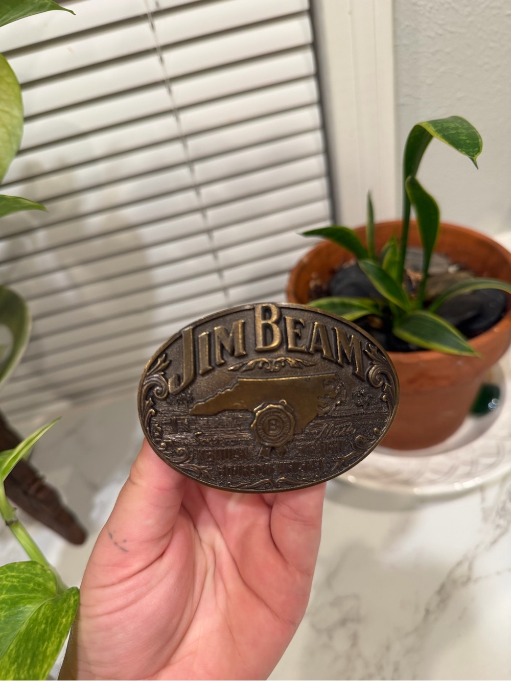 Jim Beam Brass Oval Belt Buckle - Antique Brass Finish